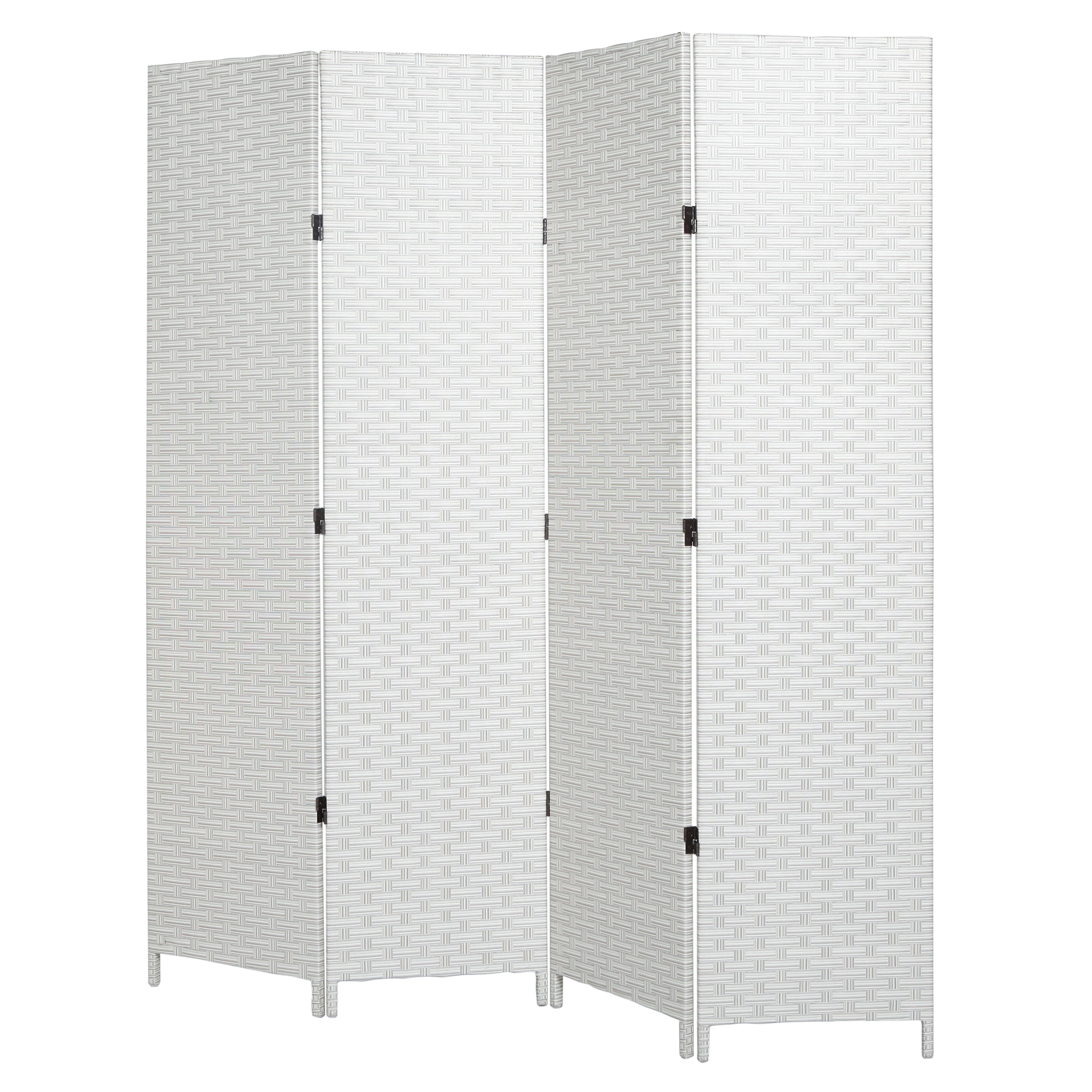MyGift 3Panel Folding White Wood Room Divider, Standing Woven Privacy
