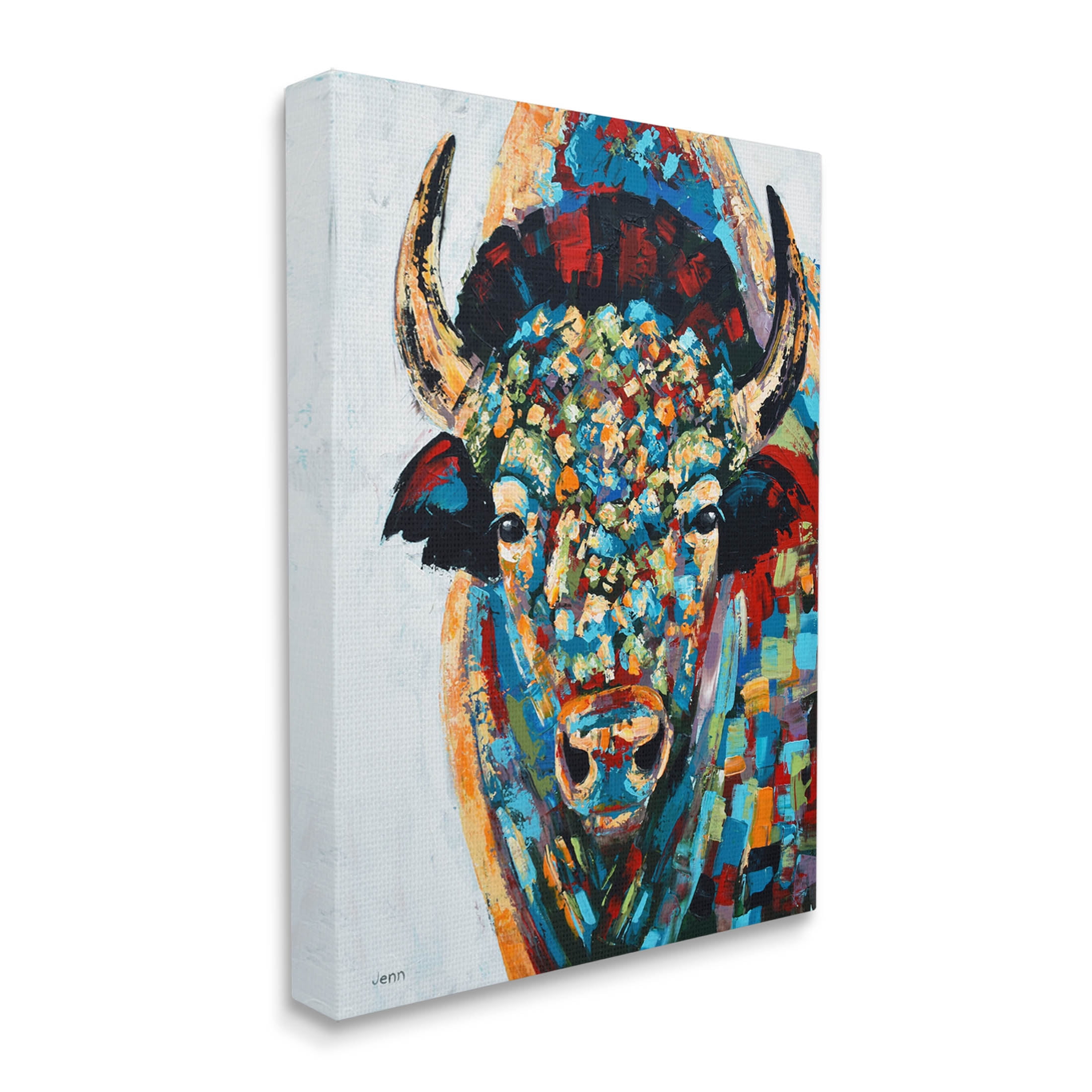 Abstract Bison Kaleidoscopic Strokes Animals & Insects Painting Gallery Wrapped Canvas Print Wall Art