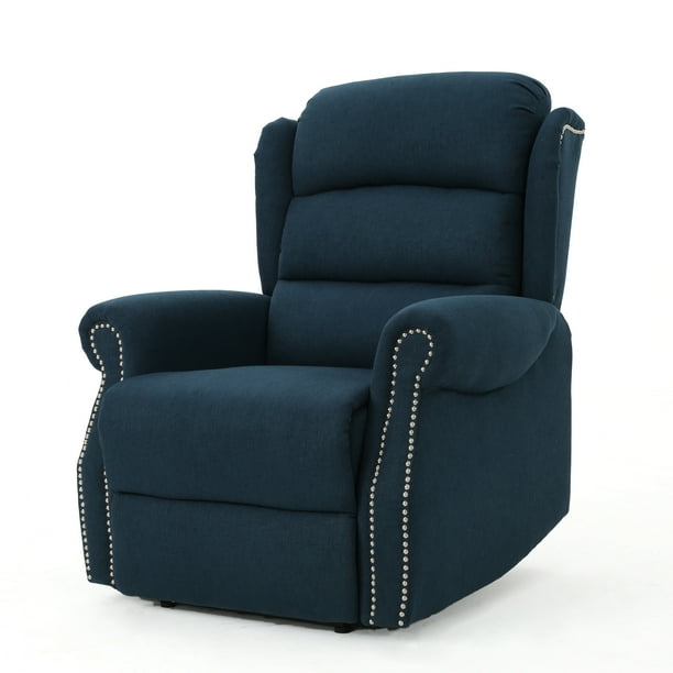 Desiree Tufted Fabric Power Recliner, Navy Blue