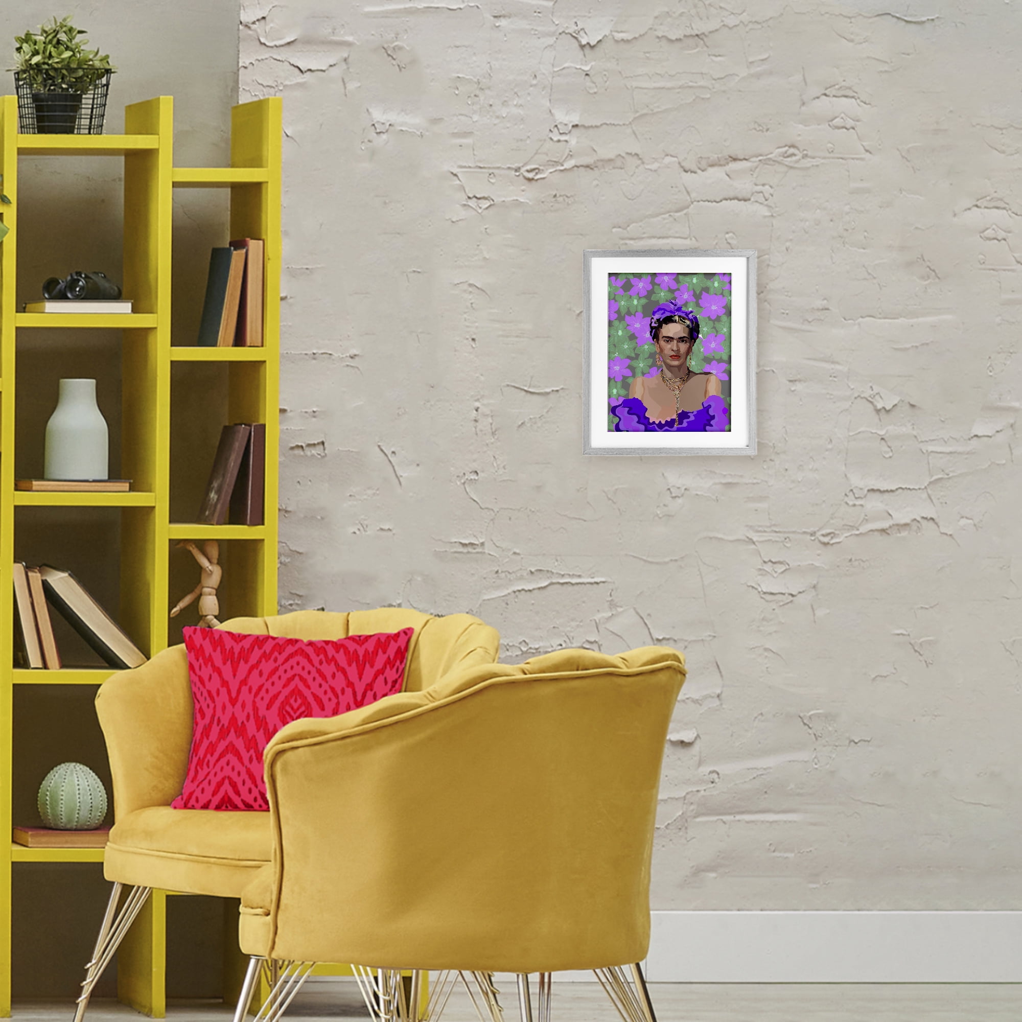 Floral Reverie Frida Gray Framed Print Under Glass, design by Lynnda Rakos