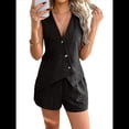 thumbnail image 1 of Conjuntos de Verano de 2 Piezas para Mujer, Conjuntos Cortos de Vacaciones, Conjuntos de con Botones, Conjuntos de Chaleco y Pantalones Cortos, Negro L, 1 of 6