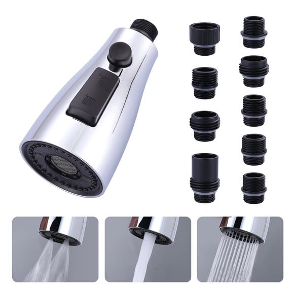 Wowow 3-Function Sprayer Pull Down Kitchen Faucet Spray Head Replacement with 9-Adapter Kit in Polished Chrome