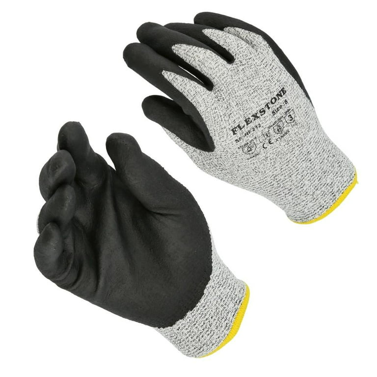 ANSI Level 3 Cuts/Abrasions Resistant Industrial Work Gloves with Nitrile  Coated Palms, Color: Grey/Black, Size: Small - 2X-Large