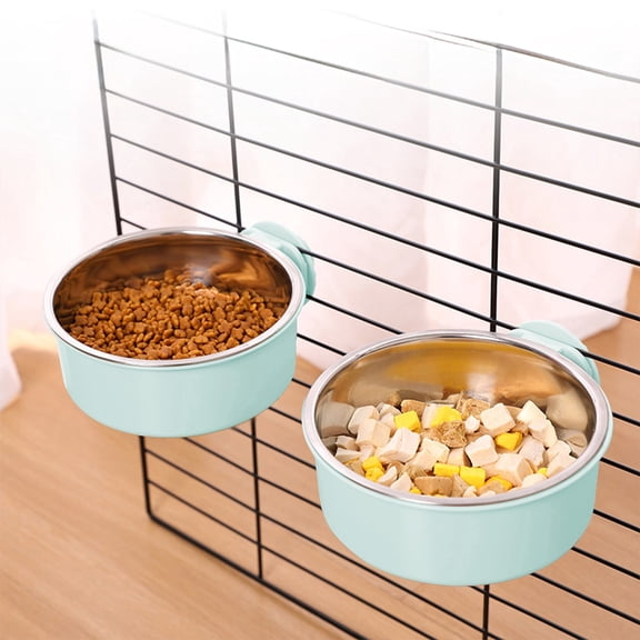Stainless Steel Hanging Dog Bowl 2 in 1 Food and Water Feeder, Detachable Spill-Resistant Crate Bowl with Adjustable Clip for Dogs and Cats, Indoor Kennels and Outdoor Pet Cages