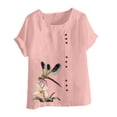 thumbnail image 4 of CLOISE Short Sleeve Shirt for Women Plus Size Tops Button Round Neck Casual Pullover Graphic Summer Blouses Pink, 4 of 5