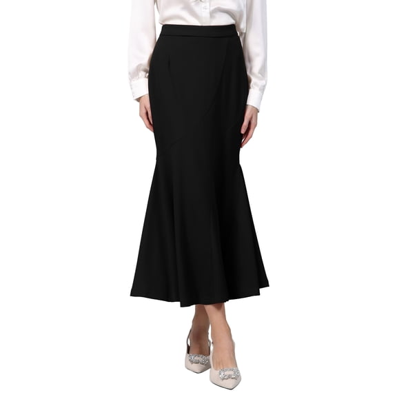 INSPIRE CHIC Women's Fishtail Long Skirt High Waist Work Office Maxi Mermaid Skirts S Black