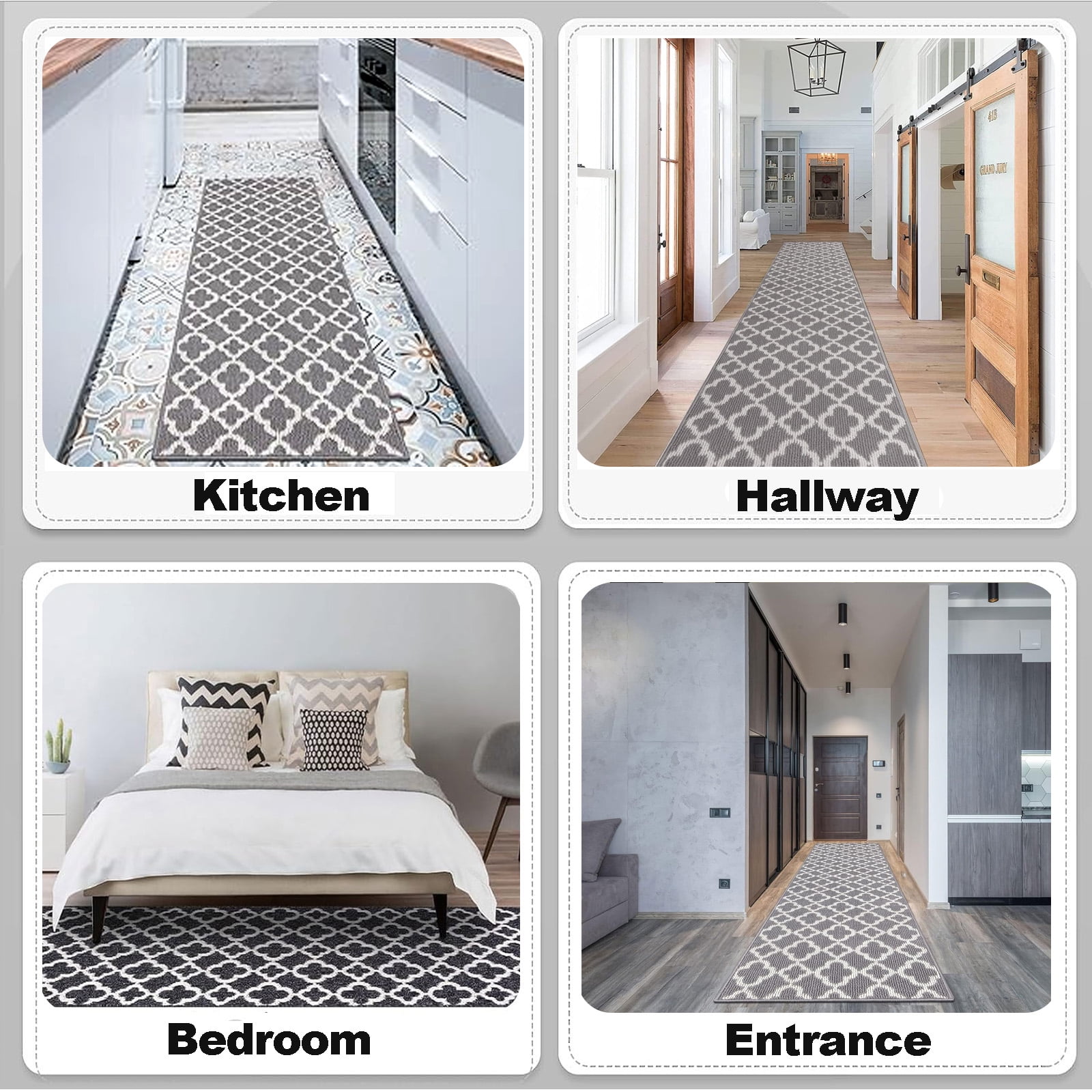 Yamaziot 2'x10' Runners Rug for Long Hallways, Runners Rugs for Floor Mat, Non Slip Washable Gray Runner Rug Carpet