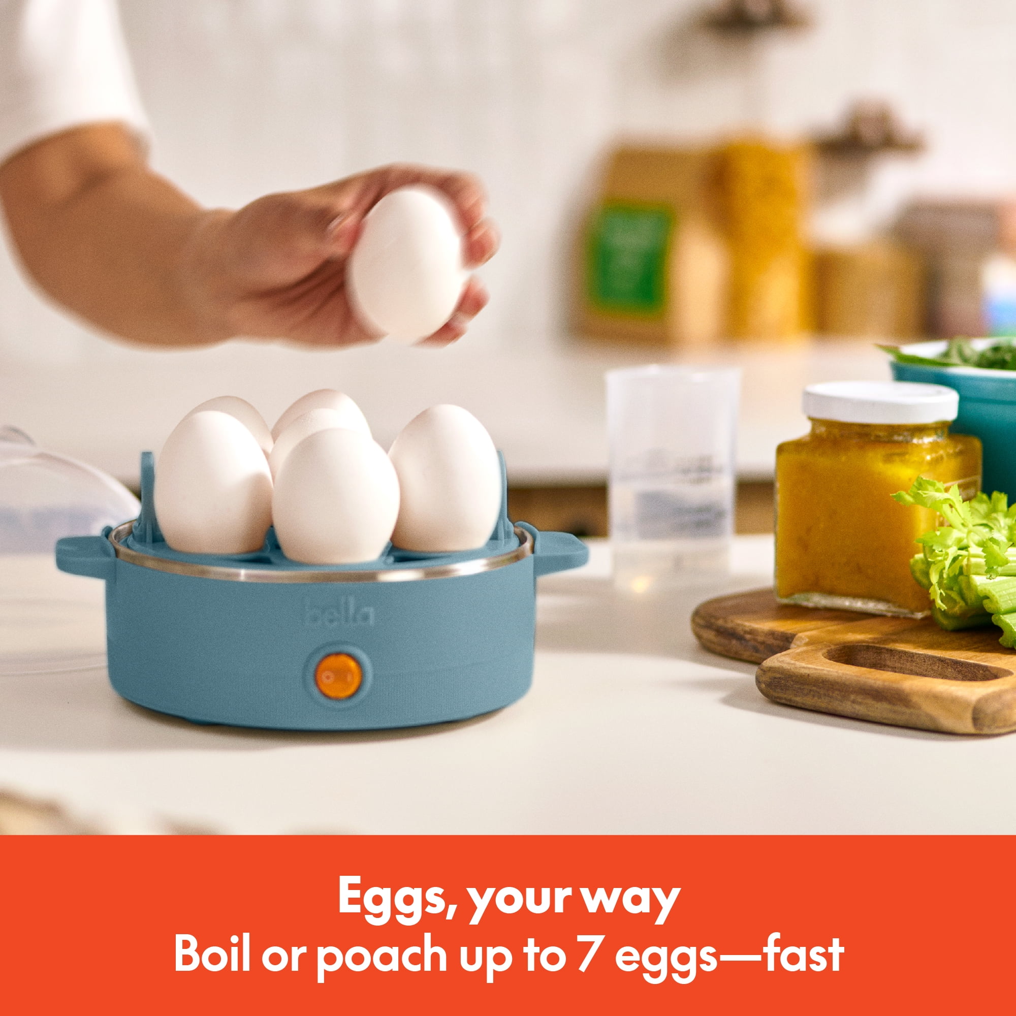 bella 7-Egg Electric Egg Cooker for Hard, Soft Boiled Eggs, Surf