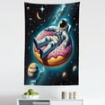 thumbnail image 3 of Ambesonne Funny Astronaut Wall Hanging Tapestry, Spaceman on Donut, 30"x45", Petrol Blue Pink Orange, 3 of 3