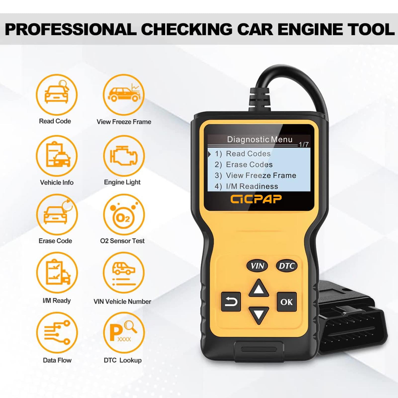 Car OBD2 Scanner Diagnostic Tool, CICPAP Engine Fault Code Reader for All OBD II Protocol Cars since 1996, Professional Car Code Readers & Scan Tools