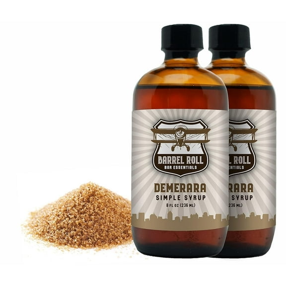 Barrel Roll Bar Essentials Cocktail Mixers - Demerara Cocktail Mix - All-Natural Demerara Drink Mix - USA Handcrafted Cocktail Syrups - Small Batch Cocktail Bitters with Real Cane Sugar - 2 x 8 Ounce