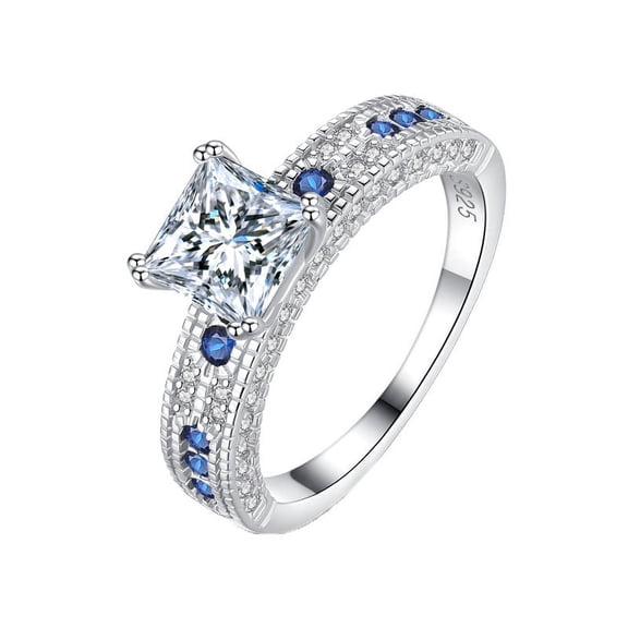 1.2ct Princess-Cut Moissanite Engagement Ring, Accented With Blue Gemstones, Ideal For Daily Wear, Social Events, Dates, Anniversaries, And Birthday Presents