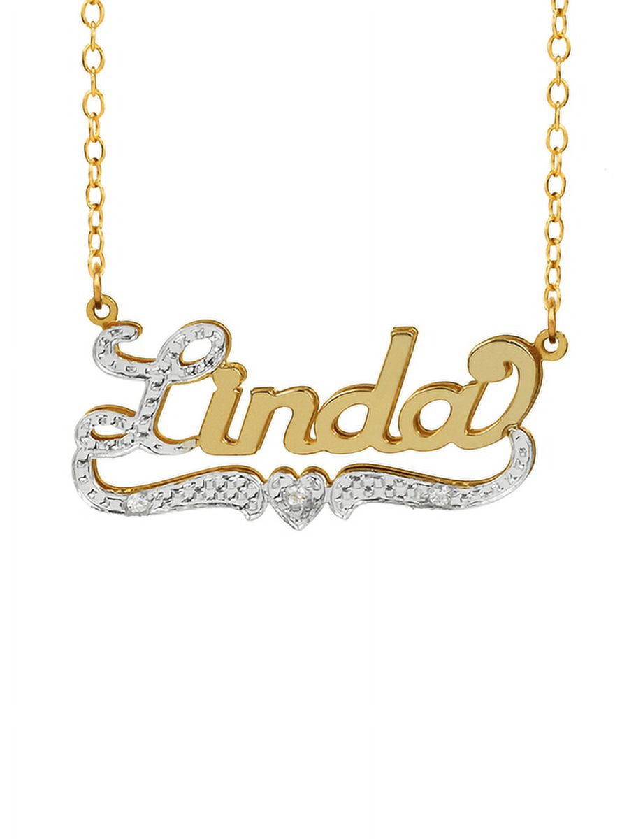 Personalized Name Necklace with First Initial and Tail Beaded and Rhodiumed