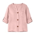 thumbnail image 6 of Kezqiaxn 3/4 Length Sleeve Womens Tops Summer V-Neck Button Up Shirt Loose Fit Work Blouses Plus Size Fashion, 6 of 6