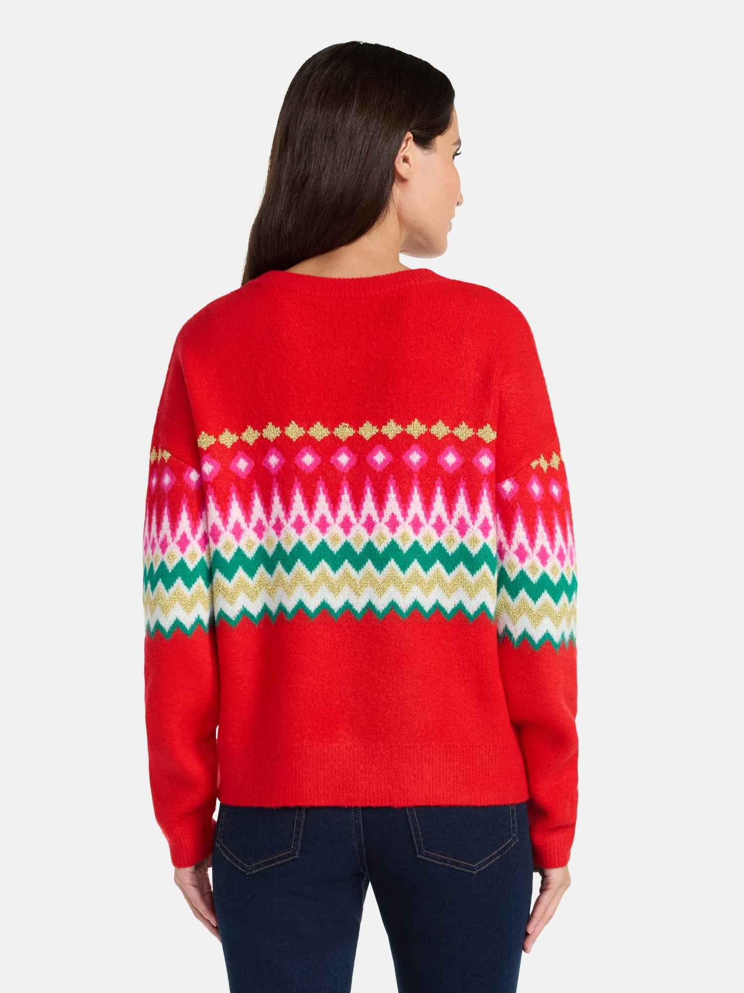 99 Jane Street Women's and Women's Plus Fair Isle Pullover Sweater, Midweight, Sizes XS-4X