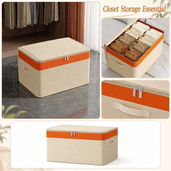 Home Storage and Organization, 21X16X14 in Large Storage Box with Lid and Side Handle, Stackable Clothing Organizer for Bedroom Closet, Non-Woven Zippered Storage Bin Organizer