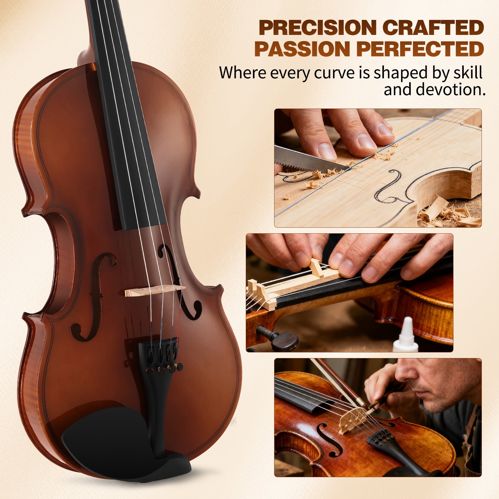 MUSTAR 4/4 Full Classic Violin Set with Bow, Rosins, Hard Case, Mute, Fingerboard Stickers, Shoulder Rest, Beginner Kit (Brown)