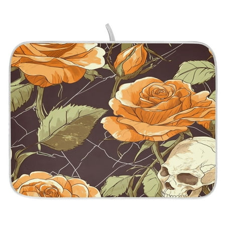

Rose and Skull Dish Drying Mat for Kitchen Quick Drying Absorbent Soft Durable 16 x 18