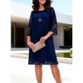 thumbnail image 5 of Ovbmpzd Cocktail Casual Summer Dresses for Women Dark Blue Cocktail-Length Wedding Guest A-Line Dresses Crew Neck Casual 3/4 Sleeve Dresses Casual Dresses,L, 5 of 6