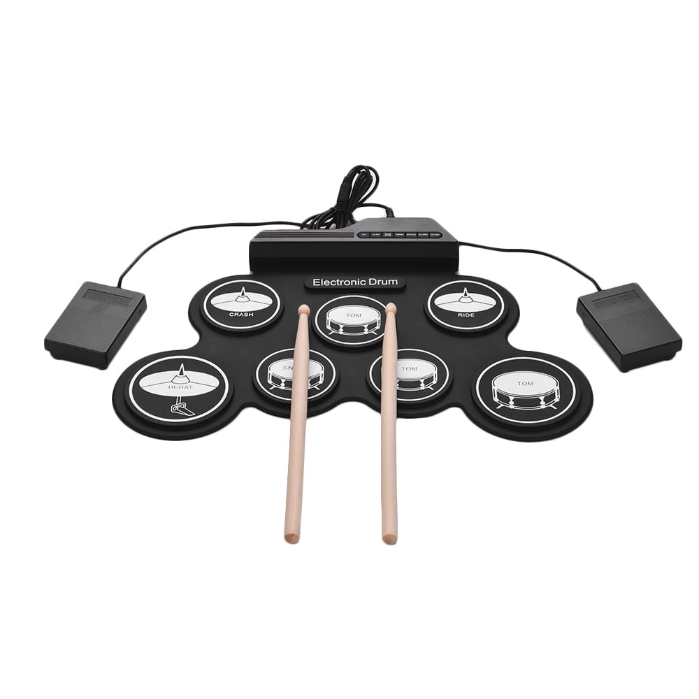 Muslady Electronic Drum Pad USB Cable Foldable Roll Up Digital Drum Set with Drumsticks Double Foot Pedals Percussion Instrument Drumpad for Kids Beginners Professionals 