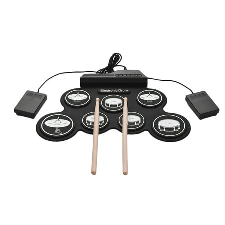 Compact Size USB Roll-Up Silicon Drum Set Digital Electronic Drum Kit 7 Drum Pads with Drumsticks Foot Pedals for Beginners Children (Best Compact Drum Set)