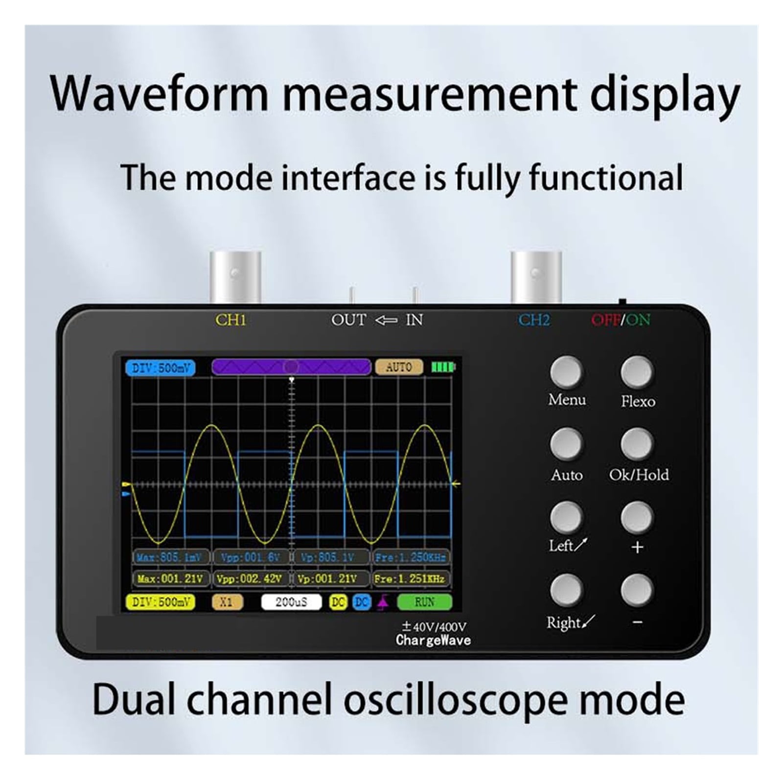 Digital Oscilloscope 50M Sampling Rate 10M Analogue Bandwidth Portable Handheld Oscilloscope 6A Current Waveform Measurement ,Professional Designed