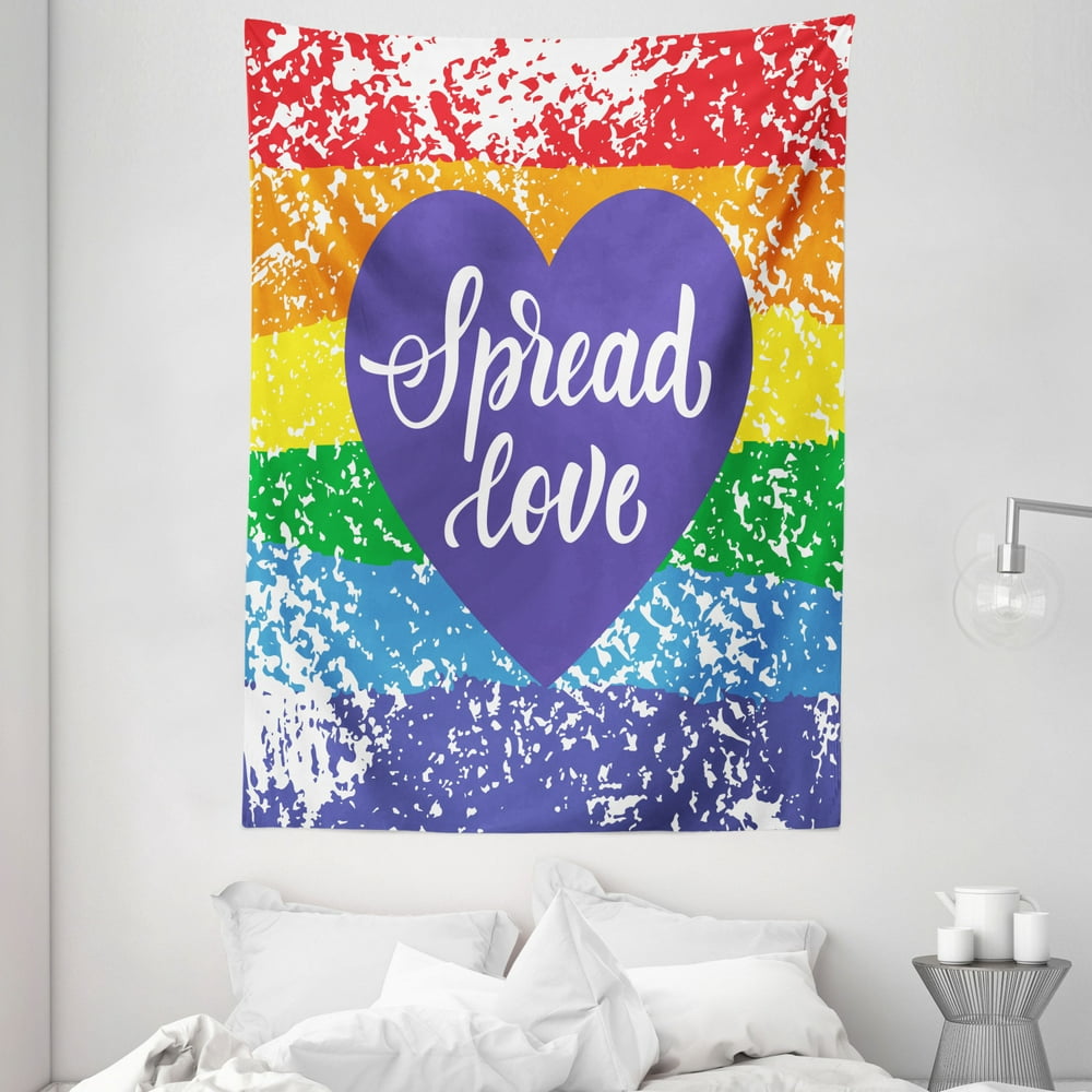 Pride Tapestry, Spread Love Inspirational Hand Writing Heart Gay LGBT ...