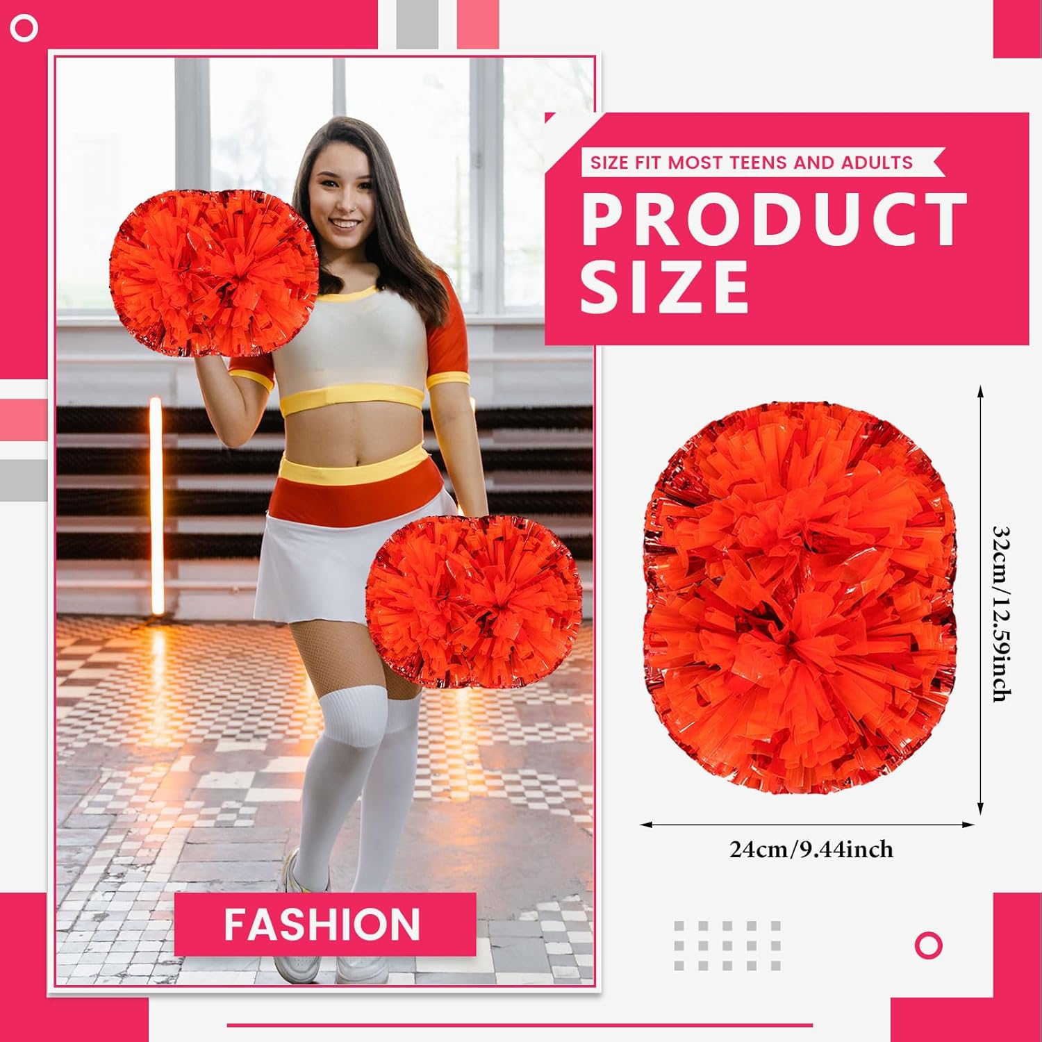 Cheerleader Pom Poms 12 Pack Sports Dance Cheering Plastic Metallic Cheerleading Pom Poms for Kids Adults