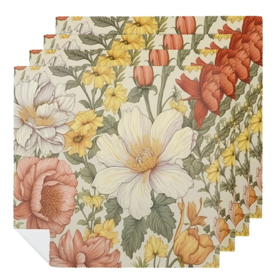 PHYHOO Vintage Floral Cloth Napkins Flower Luncheon Cloth Napkins Retro Peony Daisy Wildflower Dessert Dinner Cloth Napkin for Wedding Birthday Bridal  2 PCS