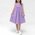 thumbnail image 4 of Girls' Dress Solid Color Round Neck Sleeveless with Pockets Summer Casual Comfortable Dress Purple 11-12 Years, 4 of 6
