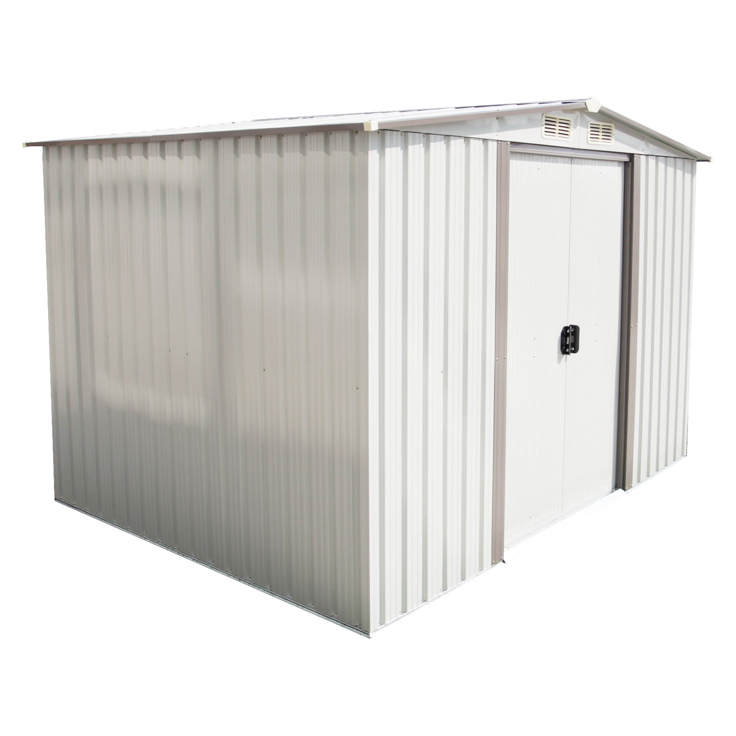 Kinbor New 8'x6' Outdoor White Steel Garden Storage Utility Tool Shed Backyard Lawn Building Garage w/Sliding Door