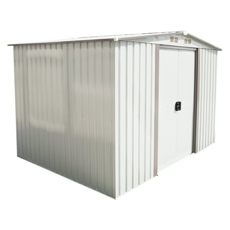 Kinbor New 8'x6' Outdoor White Steel Garden Storage Utility Tool Shed Backyard Lawn Building Garage w/Sliding