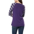 thumbnail image 3 of MODA NOVA Junior's Striped Raglan Long Sleeves V Neck Tee Shirt Purple S, 3 of 6