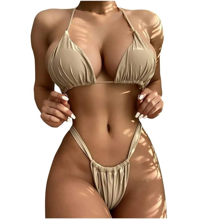 711px x 711px - Amtdh Women's Trendy Tiny Bikini Swimsuit Clearance Triangle Swimsuits for  Women Summer Fashion Clothing for Teen Girls Strappy Halter Crop Swimwear  Solid Color Bathing Suits Brown S - Walmart.com