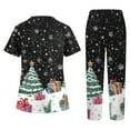 thumbnail image 3 of Ladies' Nurse Uniform Two-Piece Set: Short Sleeved Christmas Print Top with Pockets & Pants, Black, Size L​, 3 of 4