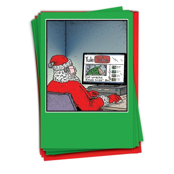 12 Funny Merry Christmas Cards Pack (1 Design, 12 Cards) - Yule Tube B1185