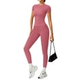 thumbnail image 2 of Clossjun Womens Two Piece Workout Sets Slim Fit Short Sleeve Shirt High Waist Leggings Yoga Outfits Matching Gym Suits, 2 of 6