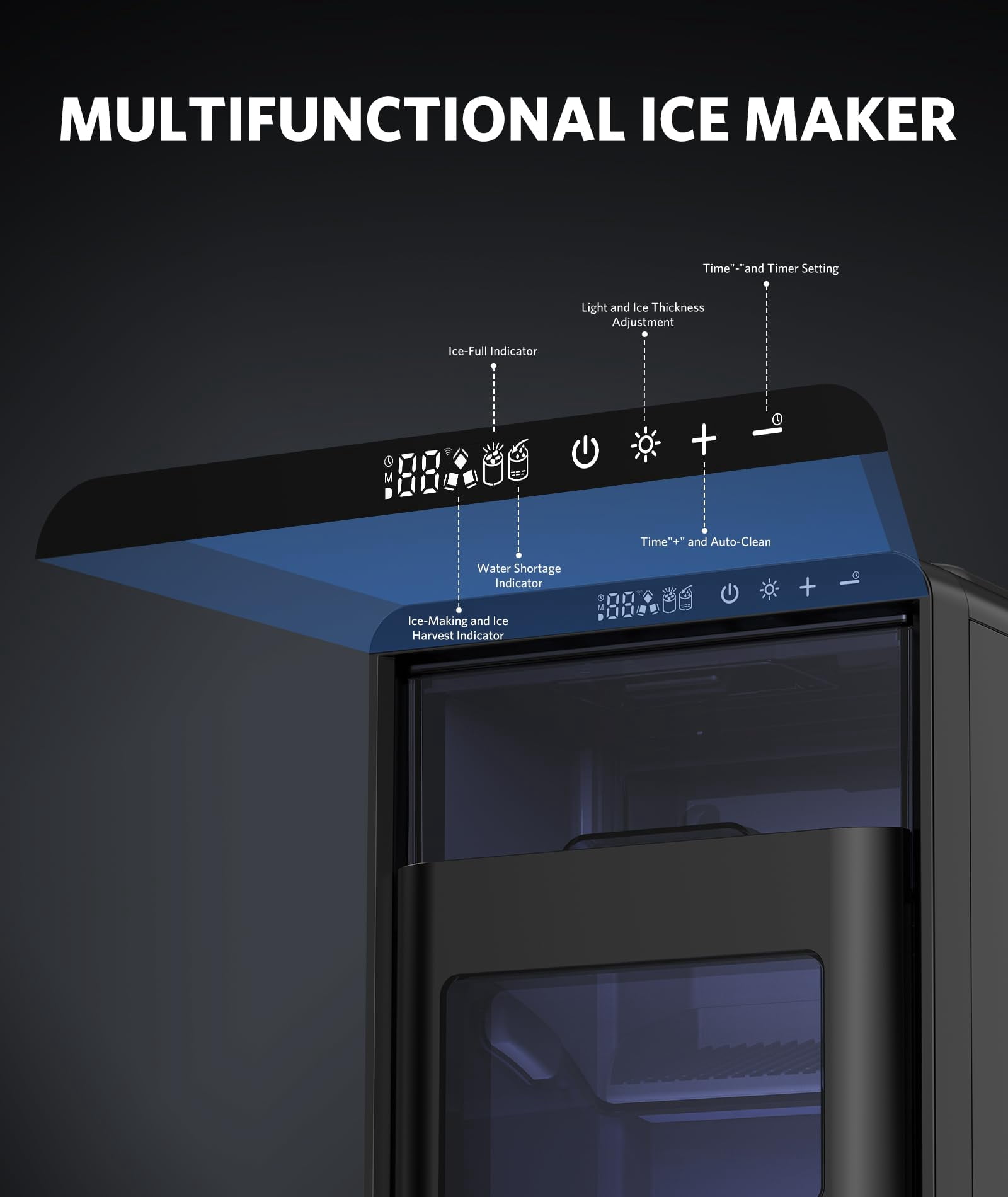 Auseo Crescent Ice Maker Countertop, 16pcs Crystal Clear Ice Cubes in 12 Min, 26 lbs/24H, 2000 Cubes Daily Portable Ice Machine with Self-Cleaning & Timer, Ideal for Home, Office, Party