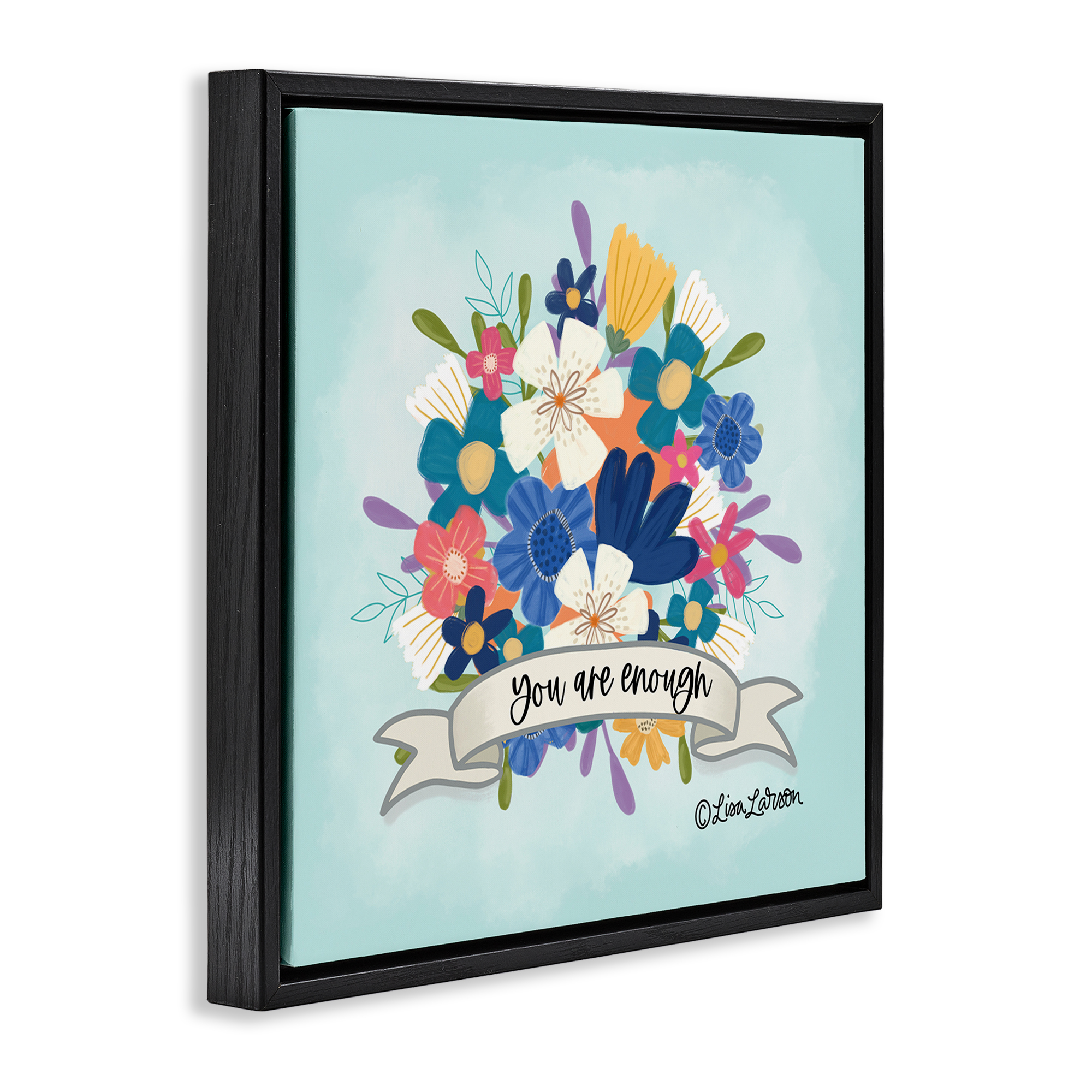 Stupell Industries Floral You Are Enough Plants & Flowers Painting Black Floater Framed Canvas Art Print Wall Art, 25 x 25