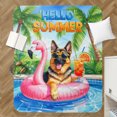 thumbnail image 4 of Hello Summer German Shepherd at Swimming Pool Flamingo Swim Ring Cozy Sherpa Blanket Alsatian Dog Lover Gifts Warm Soft Throw Blanket - 12009, 4 of 5