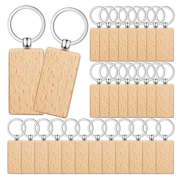 50 Piezas de Etiquetas de Madera en Blanco para Llaves, Llaveros de Madera Sin Terminar, Etiquetas para Llaves para Manualidades de Bricolaje, Rectangulares