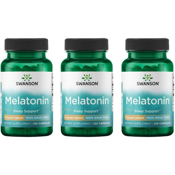 Swanson Melatonin - Herbal Supplement - Sleep and Relaxation - (120 Capsules, 3mg Each) 3 Pack