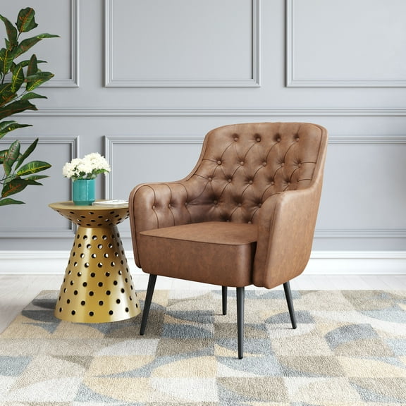 Tasmania Accent Chair Vintage Brown Accent Chair, Modern Style, Plush and durable faux leather fabric, Plywood, Indoor Living