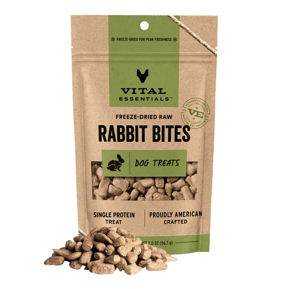 Vital Essentials Rabbit Bites Dog Treats, 2 oz | Freeze-Dried Raw | Single Protein | Training Treats or Meal Toppers