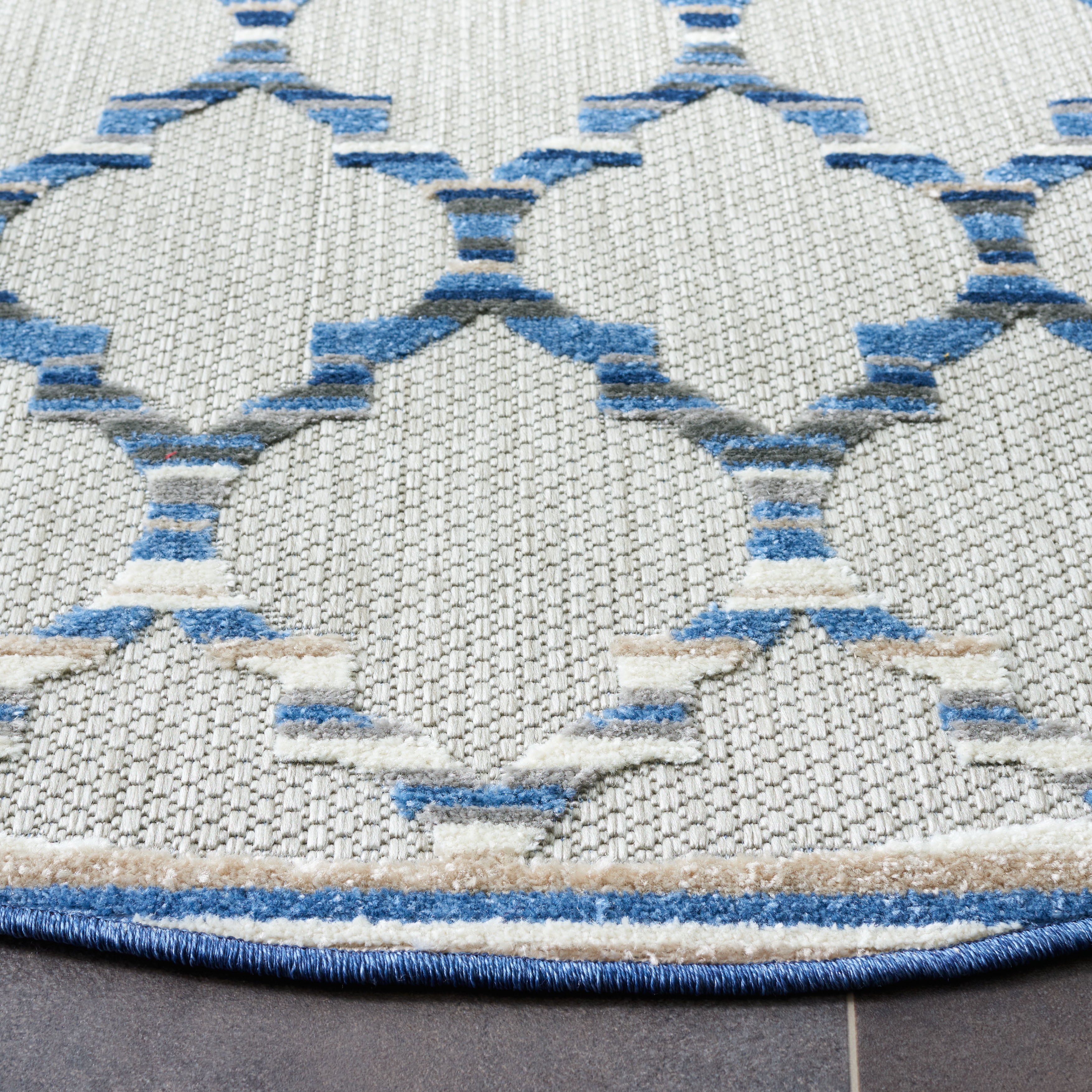 SAFAVIEH Cabana Burke Geometric Indoor/Outdoor Area Rug, Grey/Blue, 6'7" x 6'7" Round