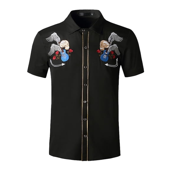 Men's Western Cowboy Shirts Short Sleeve Slim Fit Lightweight Breathable Casual Button Down Shirts Embellished Shirts