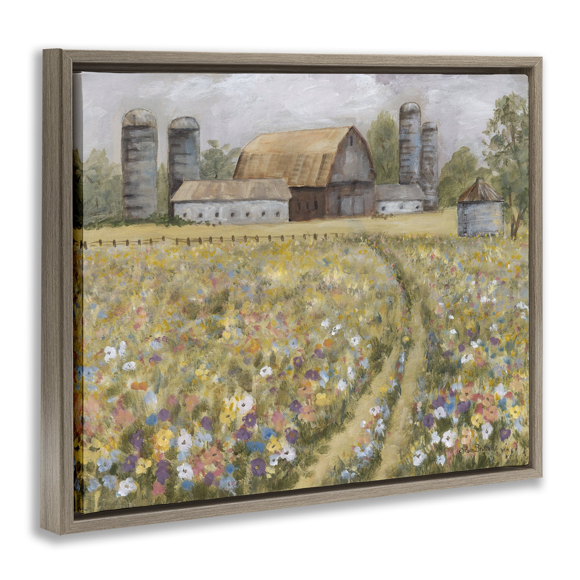 Stupell Industries Meadow Path to Barn Landscape Painting Brown Floater Framed Canvas Art Print Wall Art, 21 x 17