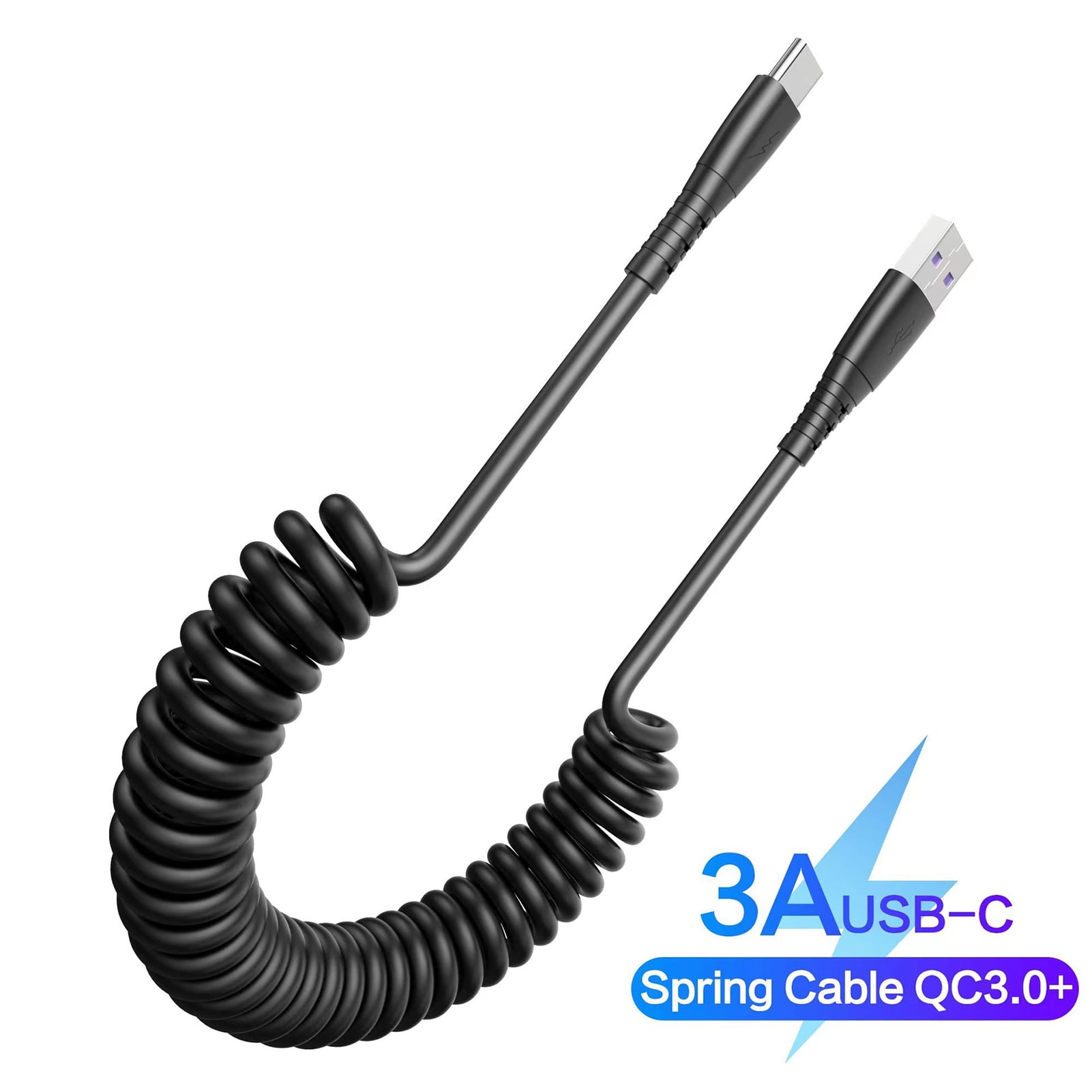 Bluethy 3A Data Cable Spring Wire Retractable Spiral Coiled Anti-winding  Space-saving Fast Charging Universal Type-C Mobile Phone Charging Cord for