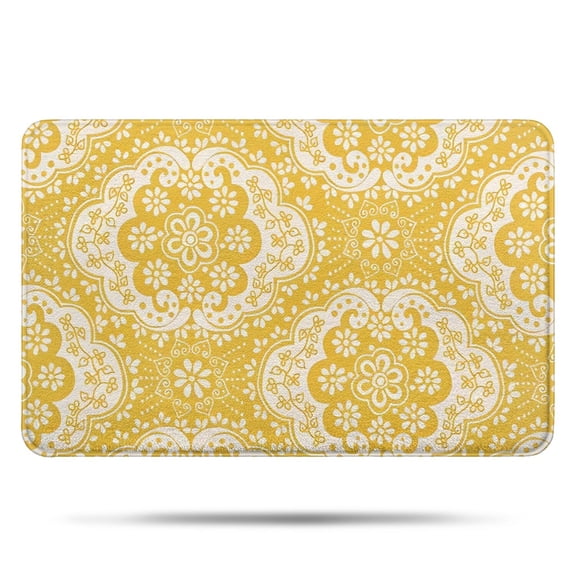Yellow Ethnic Floral Pattern Bathroom Rugs Mat,Non Slip Microfiber Bathroom Rug,Rubber Backing,Soft Bathroom Mats for Bathroom Floor,Tub and Shower,17x27in(43x68cm)