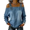 thumbnail image 5 of Baberdicy Long Sleeve Shirts for Women Women's Denim Shirts Lapel Collar Long Sleeve Button down Slim Fit Casual Tops, Blue, 3Xl, 5 of 6